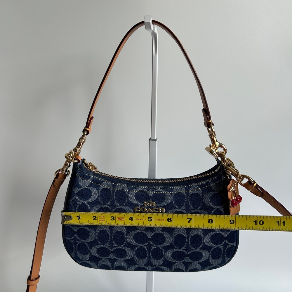 Coach Teri Indigo Signature Denim Leather Shoulder Bag Excellent - Picture 11 of 13